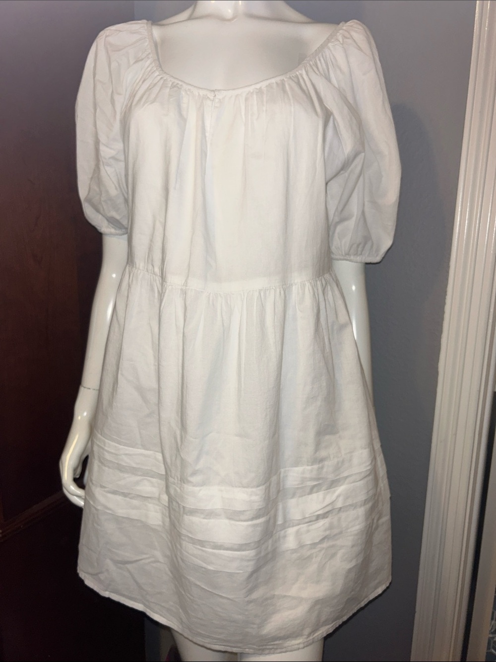 Women’s White Puff Sleeve Babydoll Dress